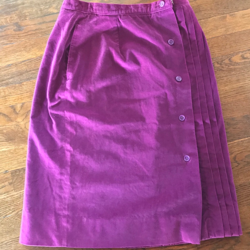 Vintage Purple Velvet Skirt w/ Pleats & Buttons